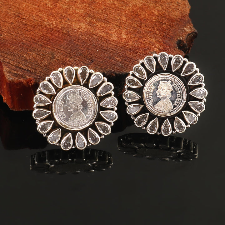 Silver Floral Victoria Coin Ear Studs