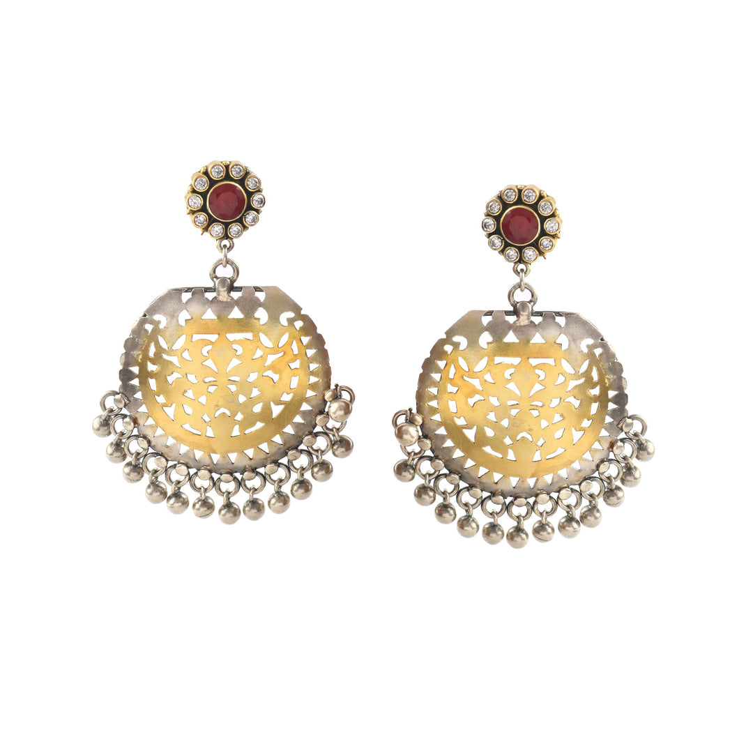 Silver Dual Tone Floral Stud Earrings