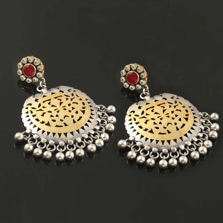 Silver Dual Tone Floral Stud Earrings