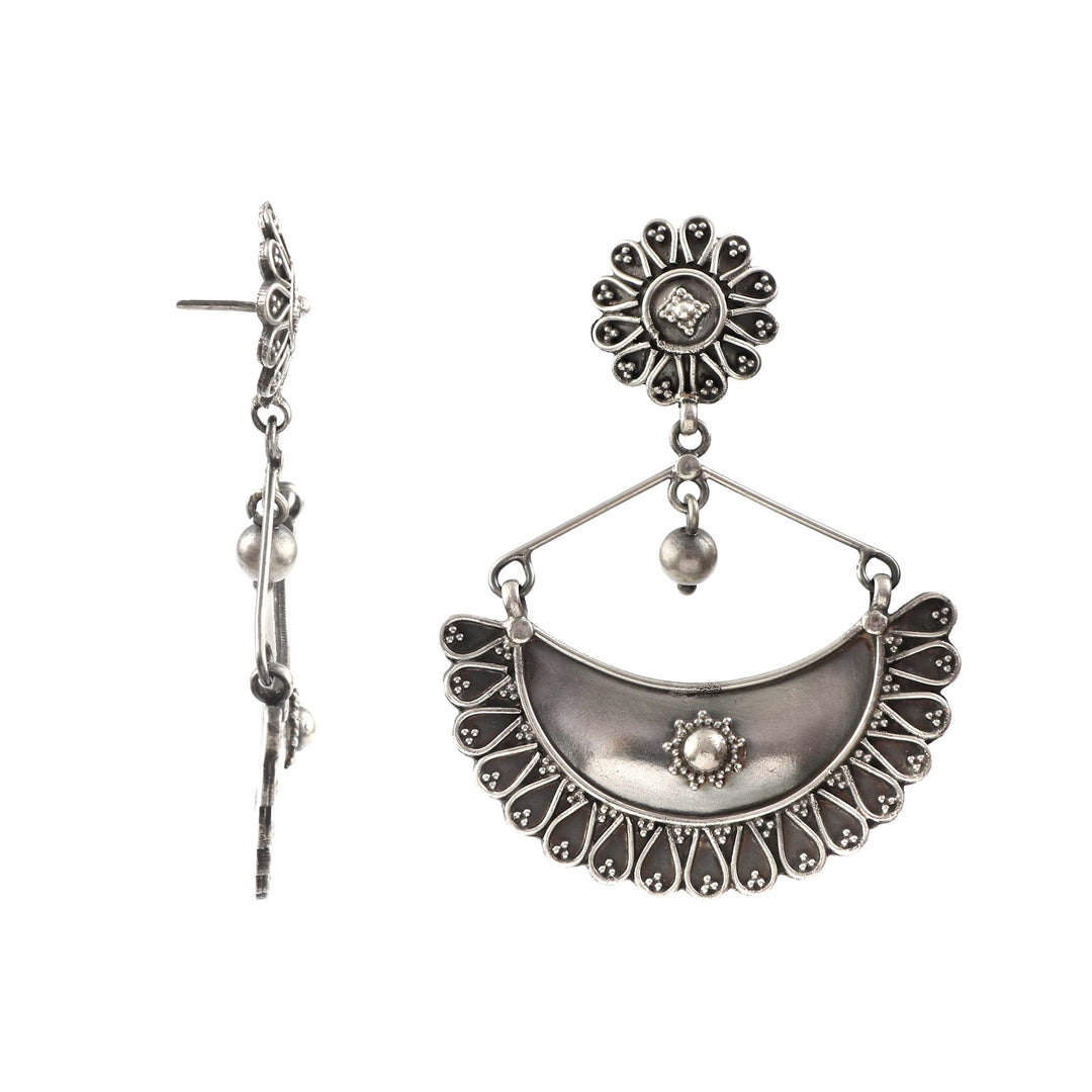 Silver Oxidized Chand-Bali Stud Earrings