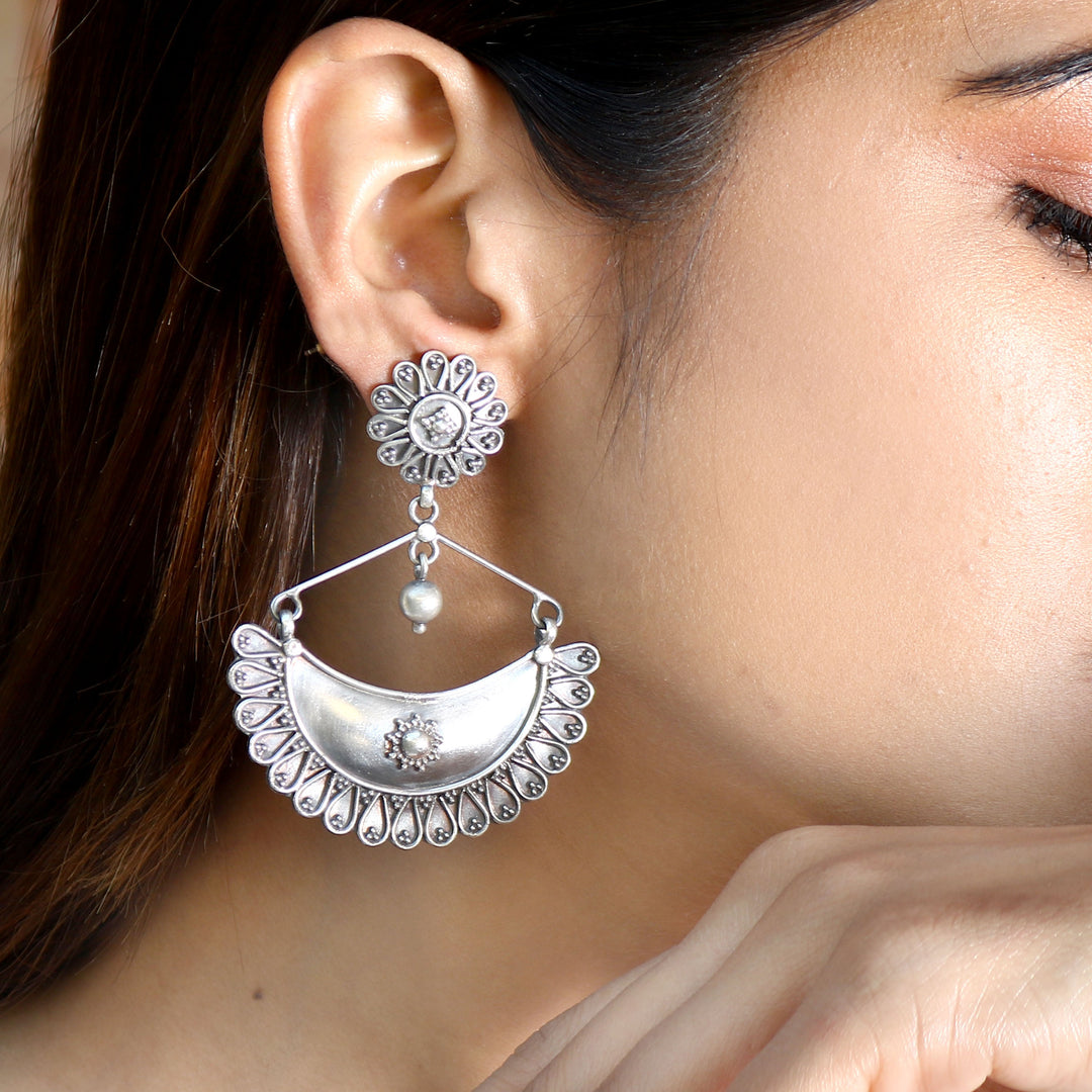 Silver Oxidized Chand-Bali Stud Earrings
