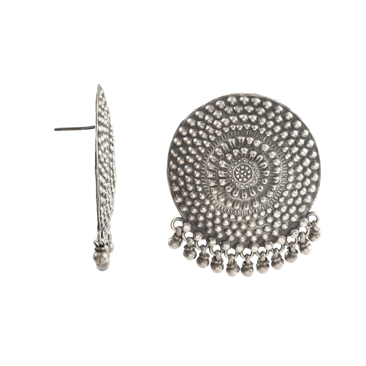 Silver Oxidized Floral Ghungroo Earrings
