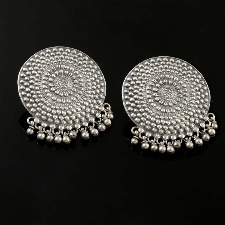 Silver Oxidized Floral Ghungroo Earrings