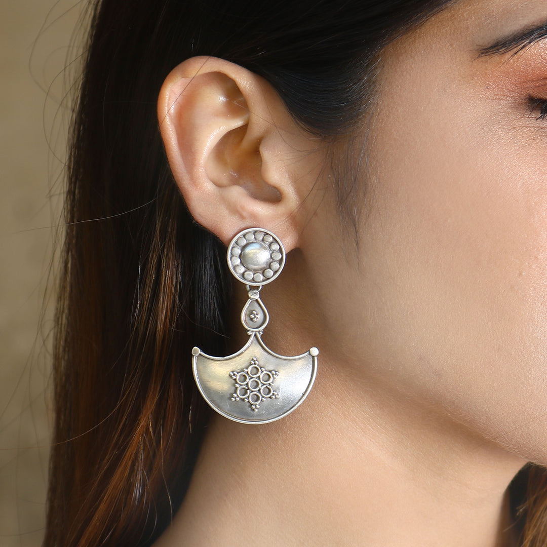 Silver Oxidized Floral Stud Earrings