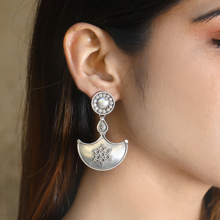 Silver Oxidized Floral Stud Earrings