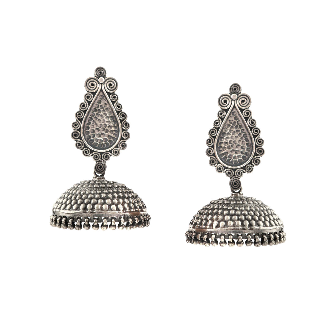 Silver Tear-Drop Oxidized Jhumki Earrings