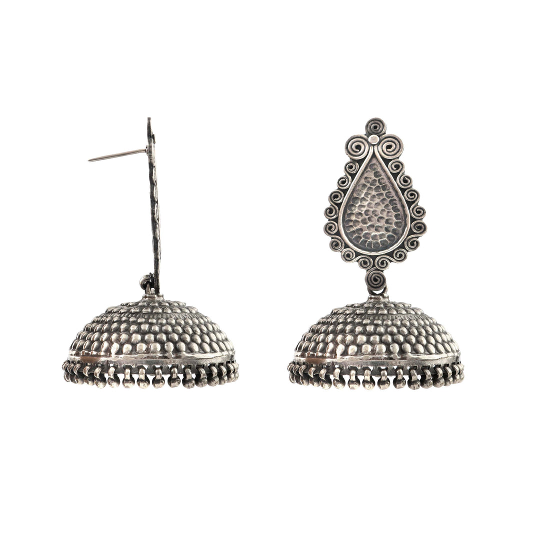 Silver Tear-Drop Oxidized Jhumki Earrings