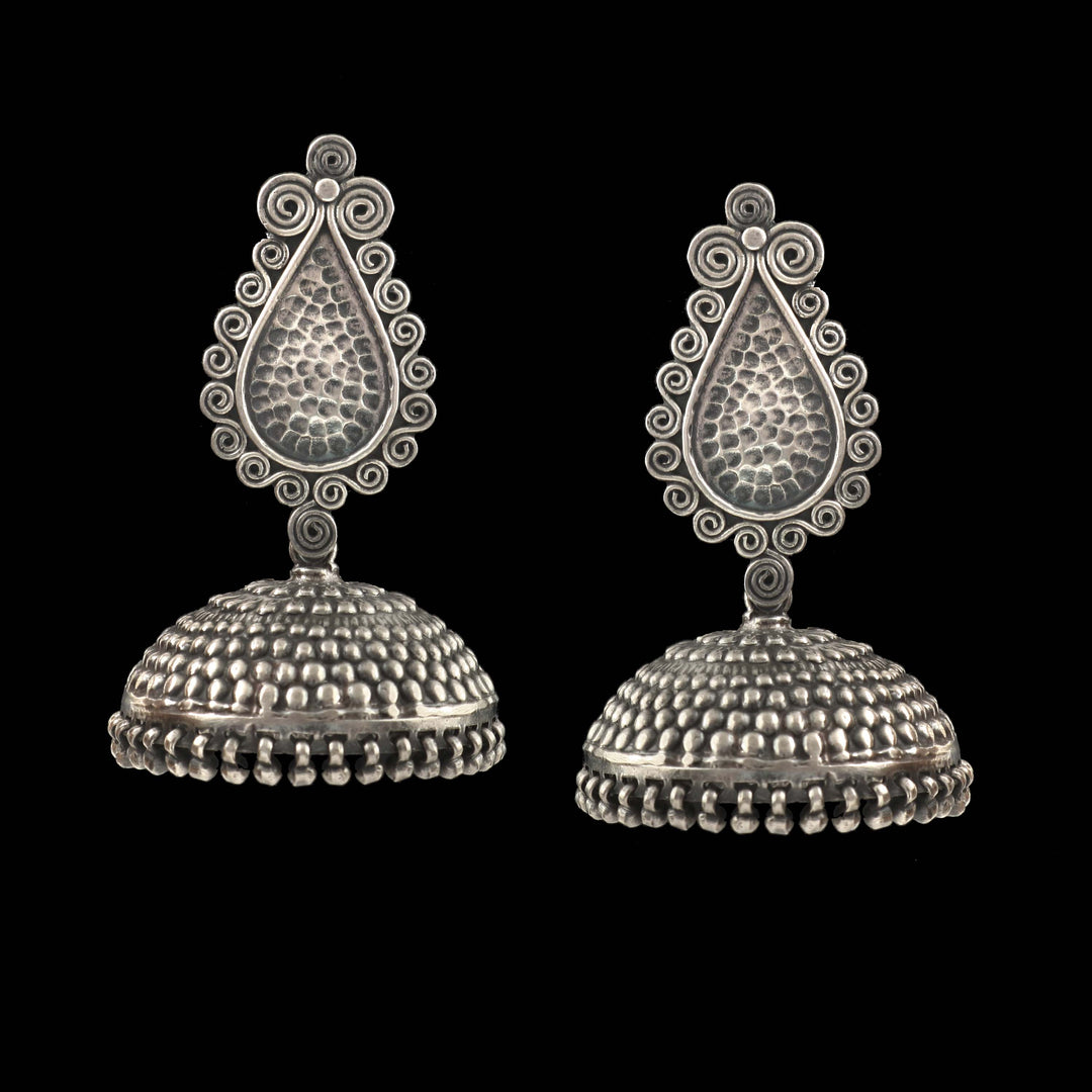 Silver Tear-Drop Oxidized Jhumki Earrings
