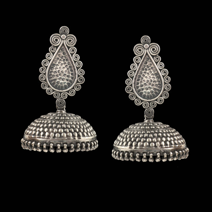 Silver Tear-Drop Oxidized Jhumki Earrings