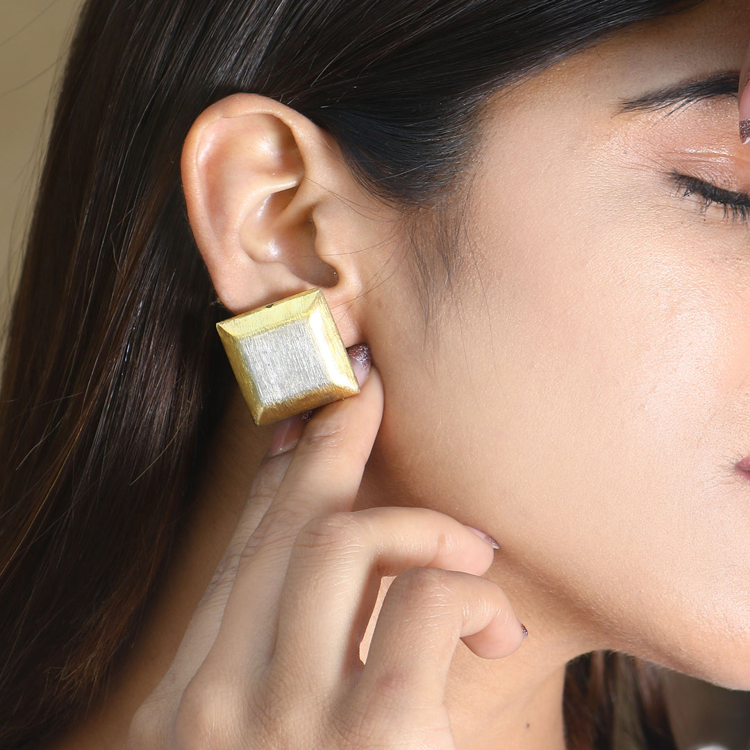 Silver Adorable Dual Tone Stud Earrings