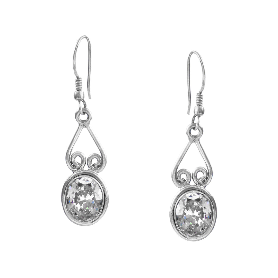 Silver Zircon Stone Ear Hoops