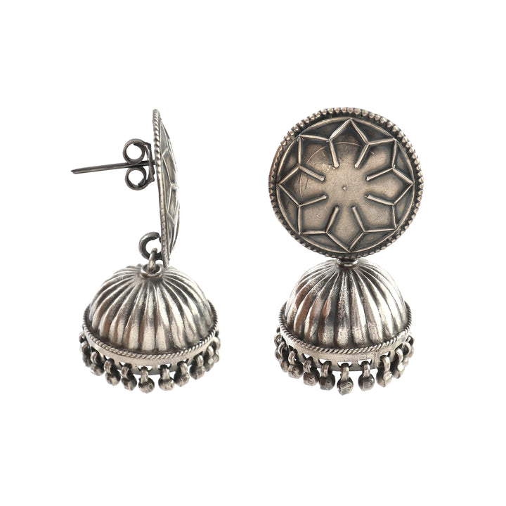 Silver Oxidized Floral Jhumki Earrings