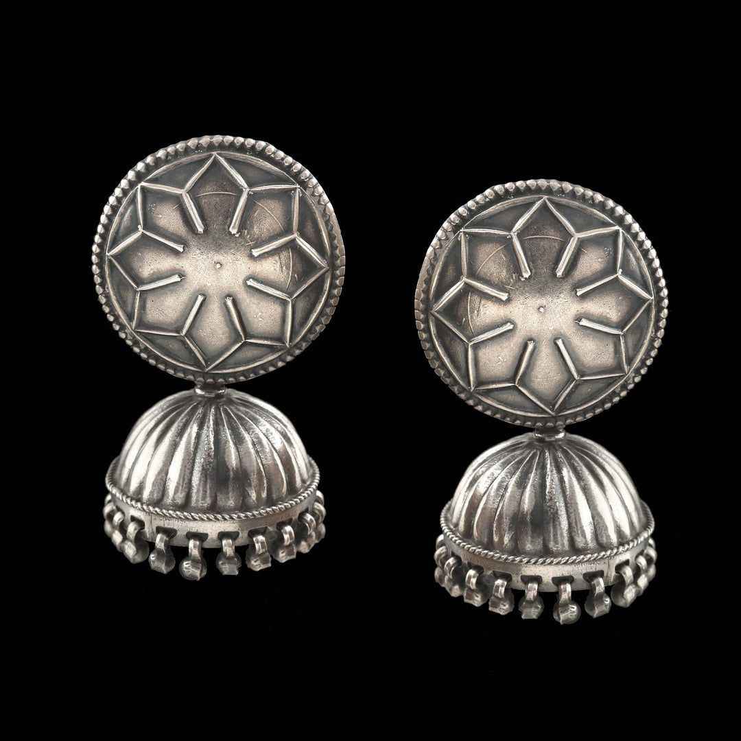 Silver Oxidized Floral Jhumki Earrings