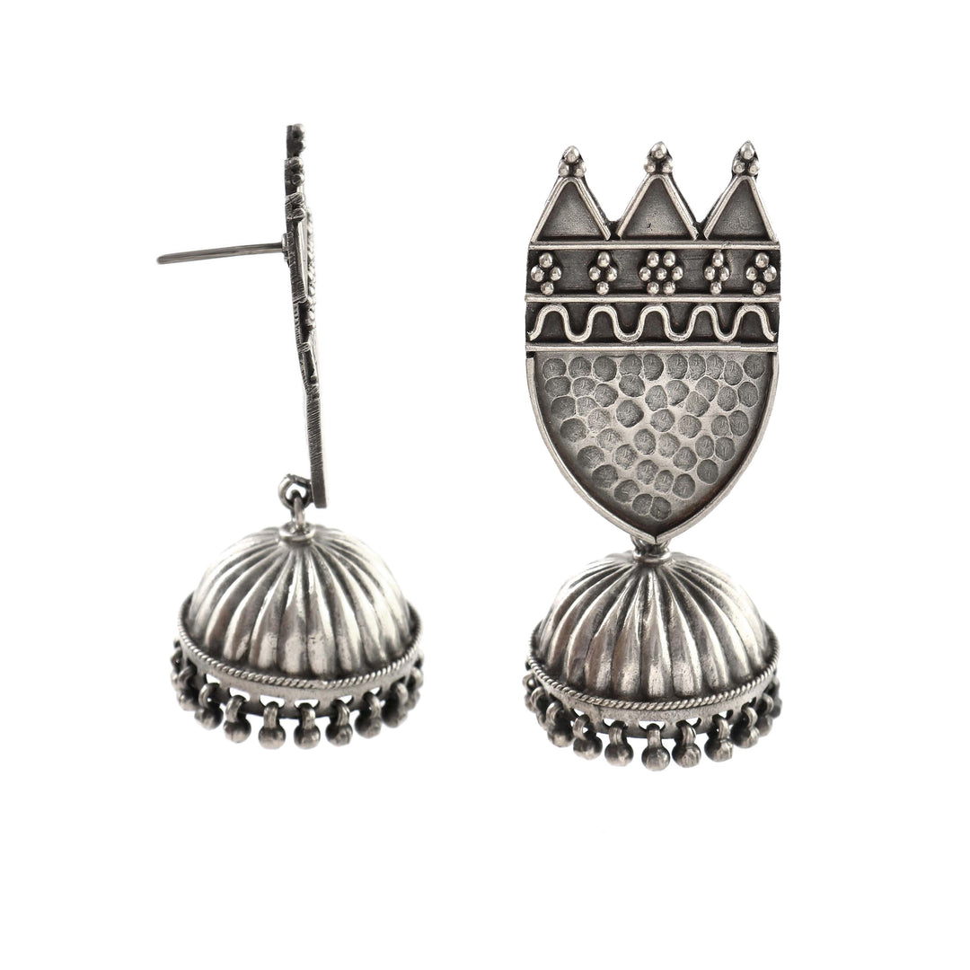 Silver Unique Design Jhumki Stud Earrings