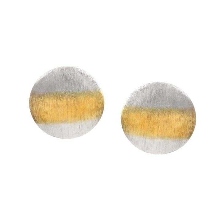 Silver Dual Tone Round Stud Earrings