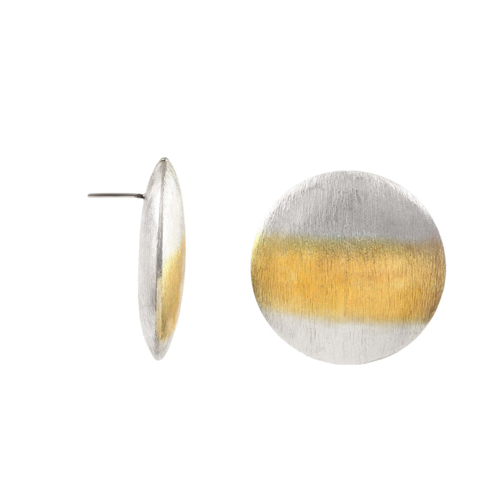 Silver Dual Tone Round Stud Earrings