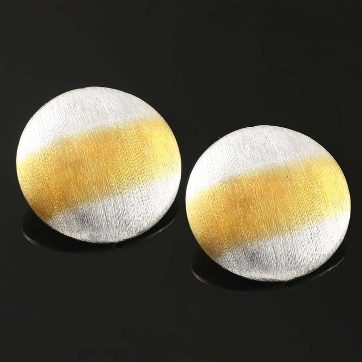 Silver Dual Tone Round Stud Earrings