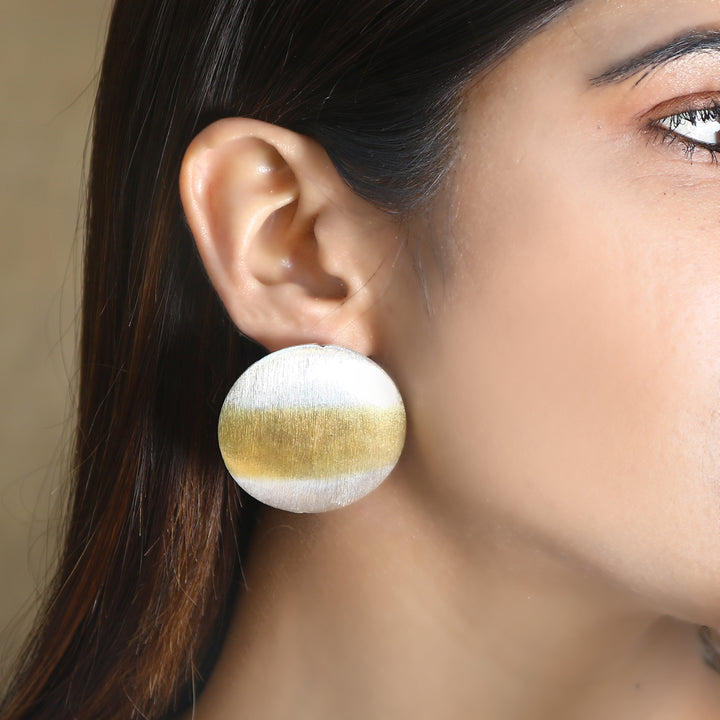 Silver Dual Tone Round Stud Earrings