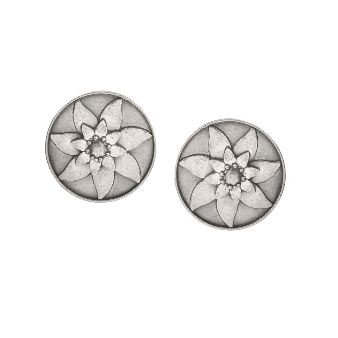 Silver Oxidized Sun-Floral Ear Studs
