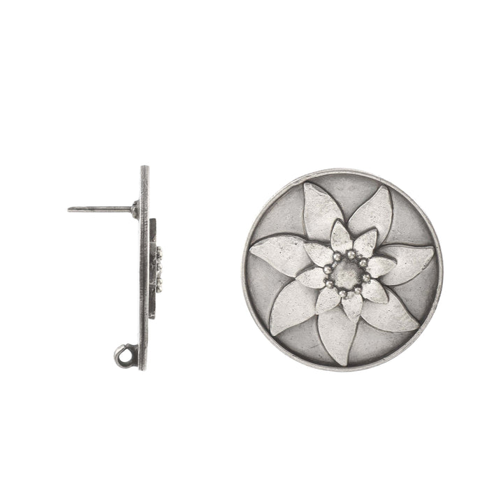 Silver Oxidized Sun-Floral Ear Studs