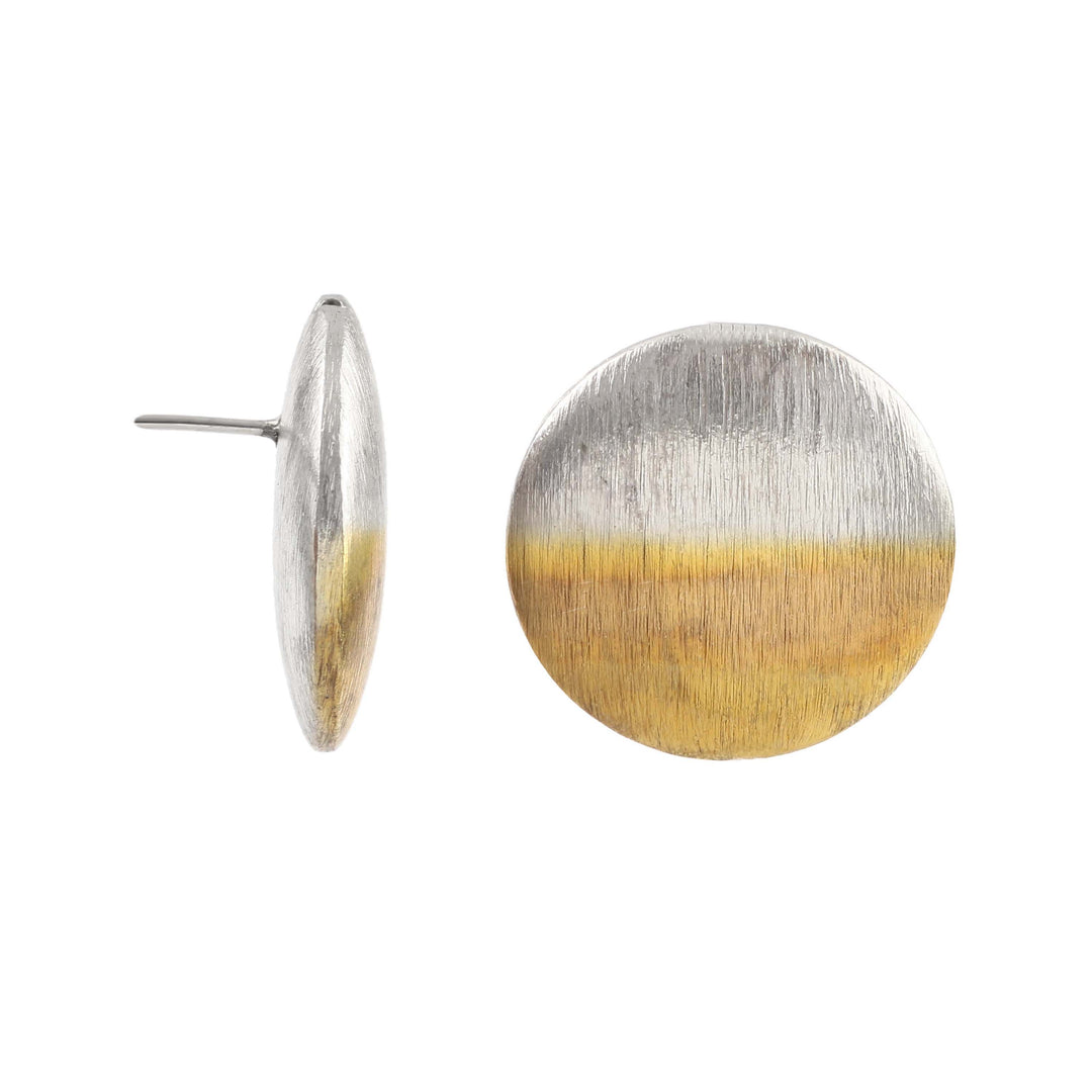 Silver Dual Tone Shade Round Stud Earrings