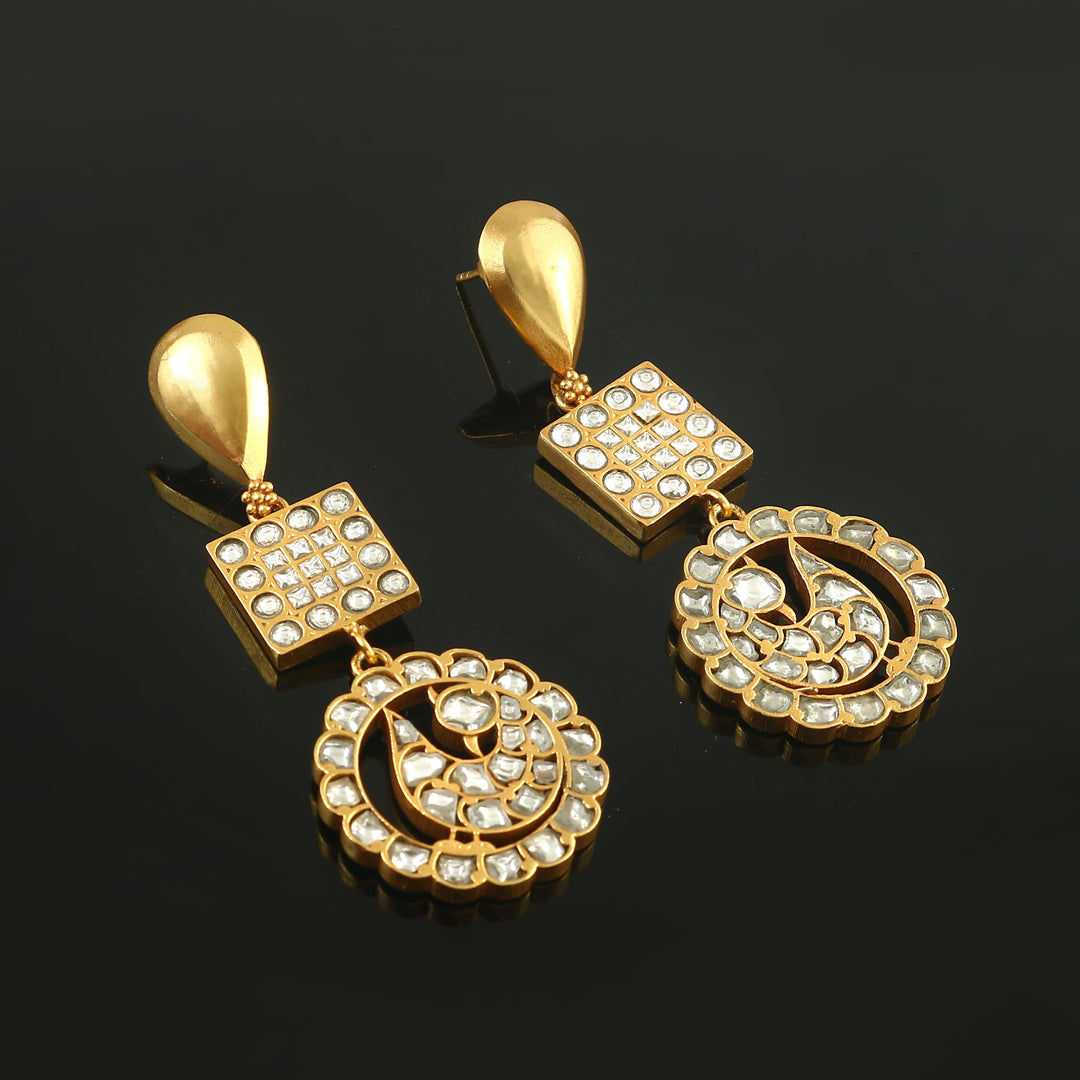 Gold Plated Silver Kundan-Jadau Danglers