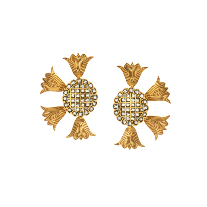 Unique Gold-Plated Silver Kundan-Jadau Stud Earrings