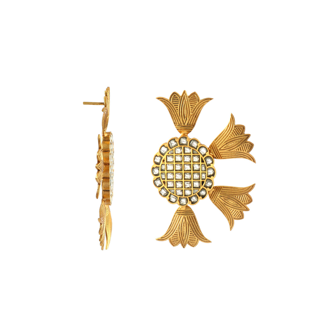 Unique Gold-Plated Silver Kundan-Jadau Stud Earrings
