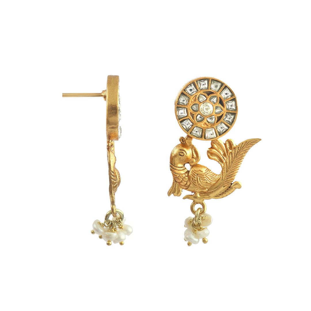 Gold-Plated Silver Bird Kundan Ear Studs