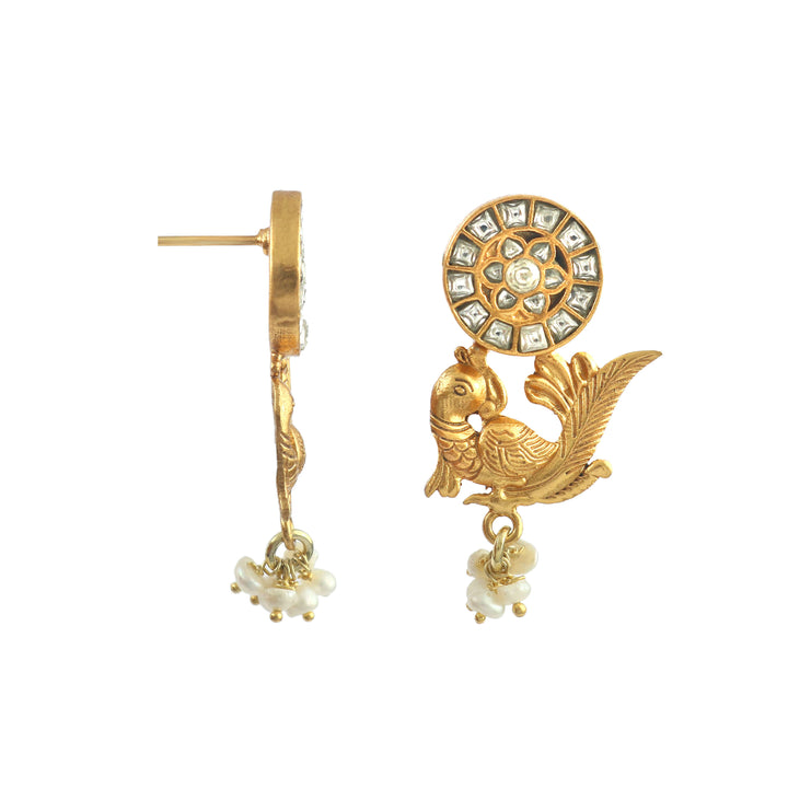 Gold-Plated Silver Bird Kundan Ear Studs