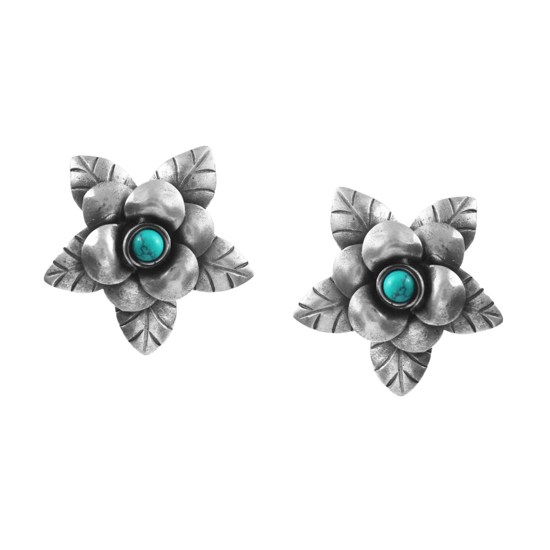 Silver Floral Firoza Ear Studs