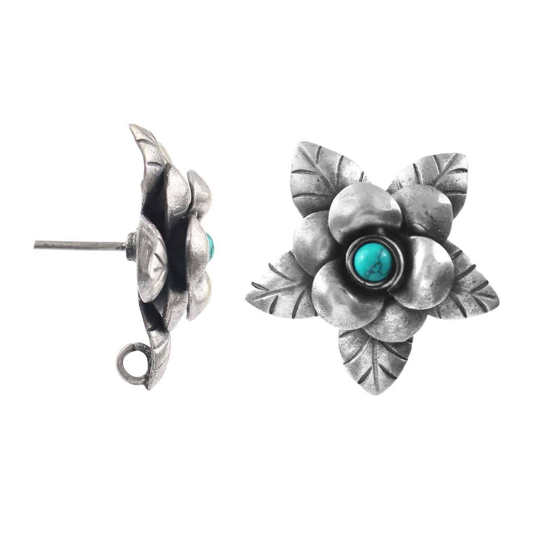 Silver Floral Firoza Ear Studs