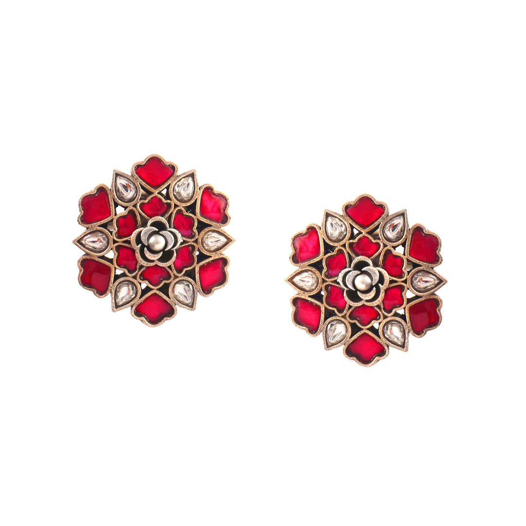 Silver Adorable Pink & White Stud Earrings
