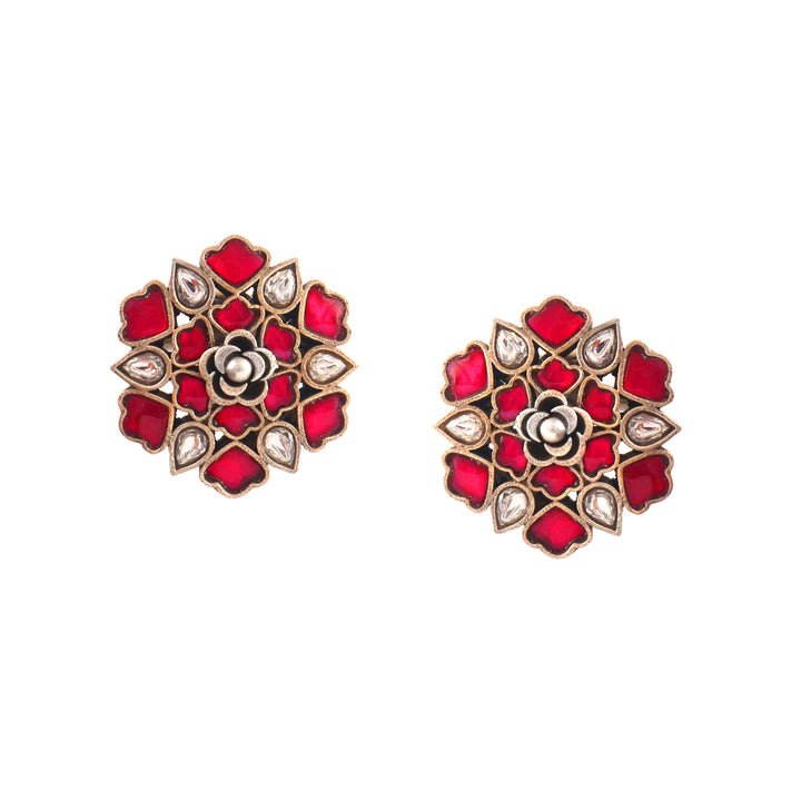 Silver Adorable Pink & White Stud Earrings