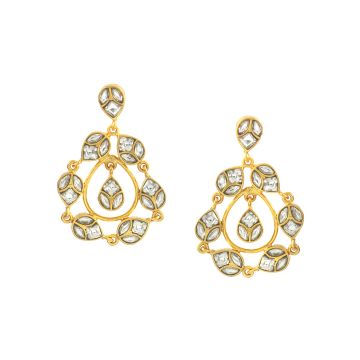 Teardrop Gold Plated Silver Kundan Stud Earrings
