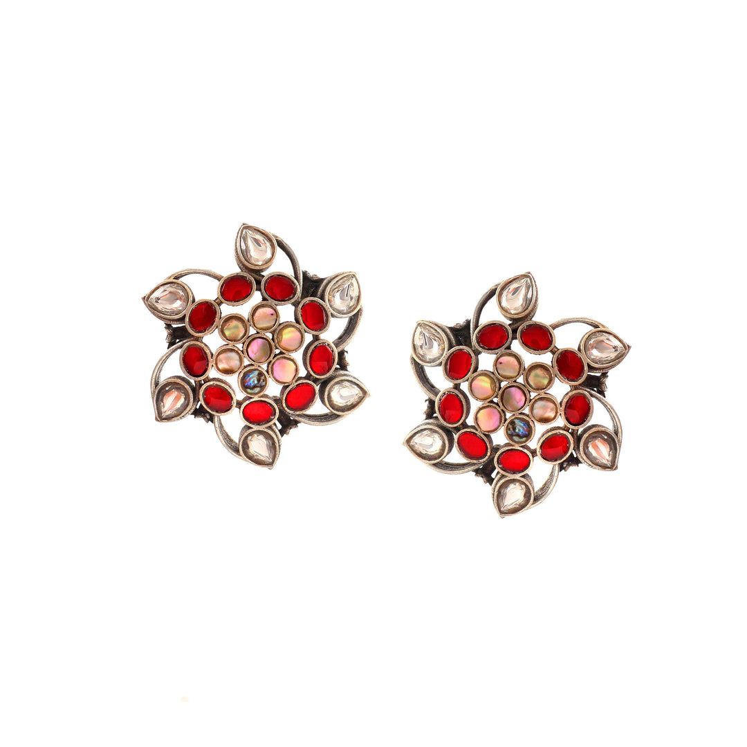 Silver Unique Floral MOP Ear Studs