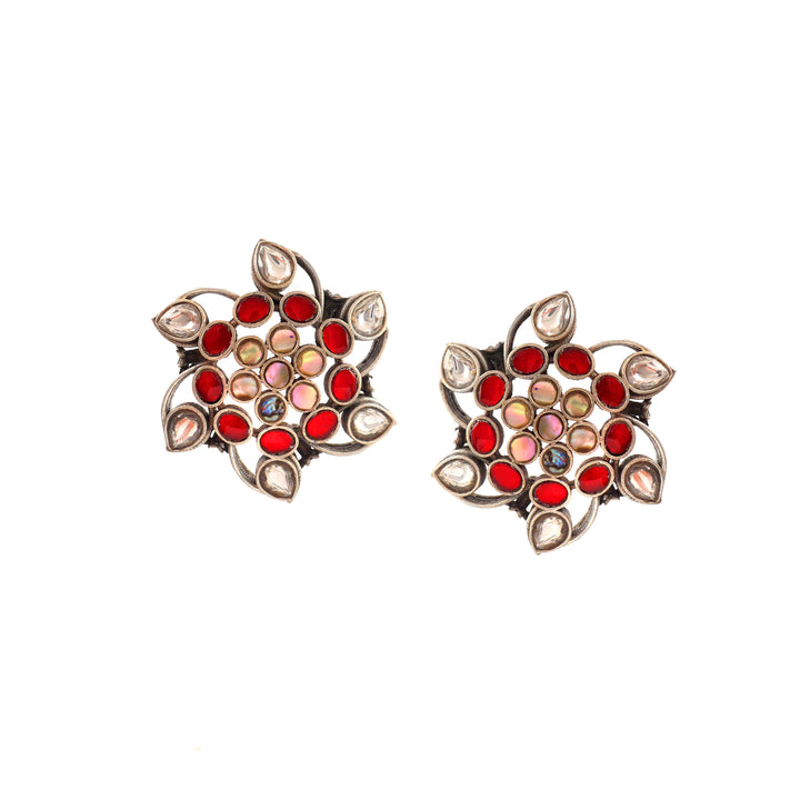 Silver Unique Floral MOP Ear Studs