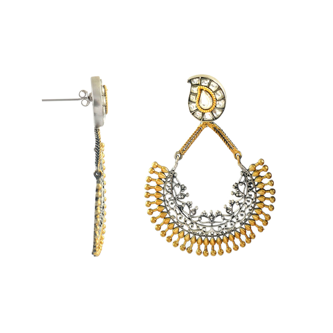 Teardrop Gold Plated Silver Chand-Bali Stud Earrings