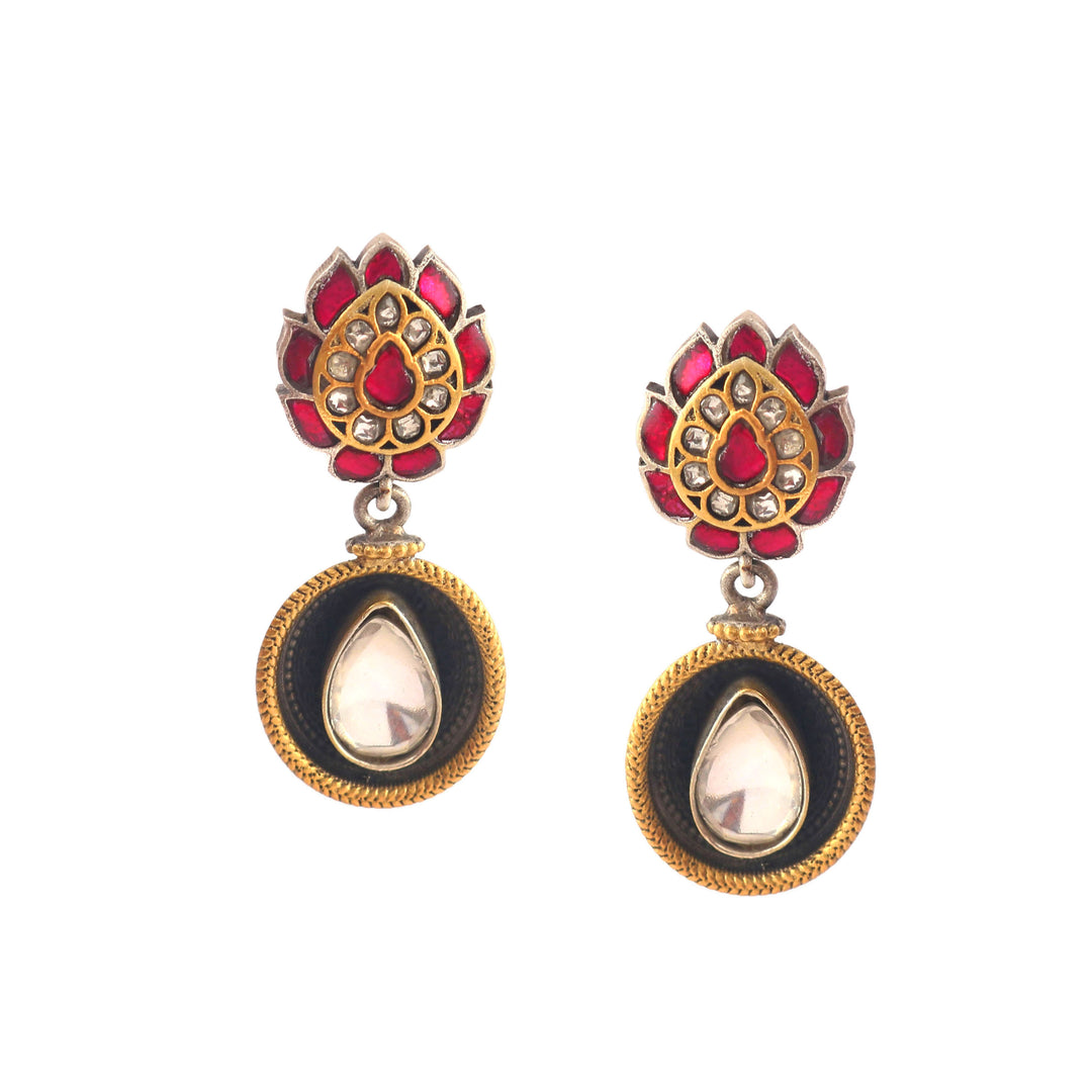 Adorable Silver Dual-Tone Teardrop Ear Studs