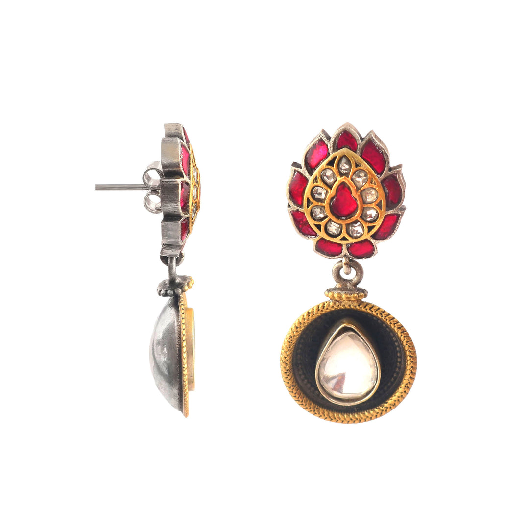 Adorable Silver Dual-Tone Teardrop Ear Studs
