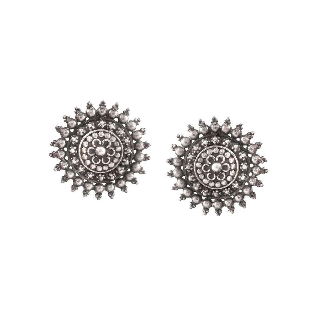 Silver Oxidized Floral Ear Stud