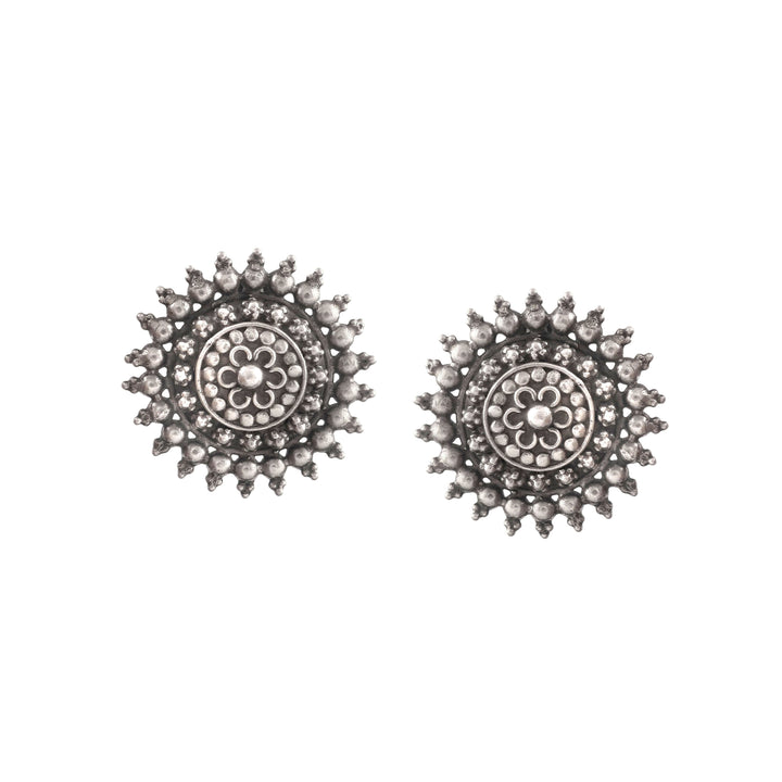 Silver Oxidized Floral Ear Stud