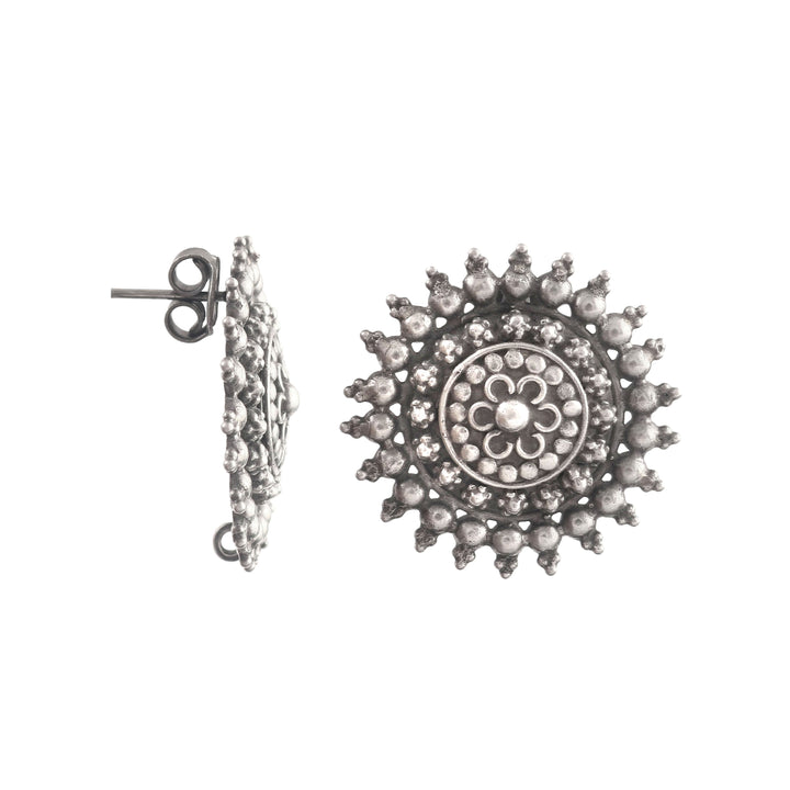 Silver Oxidized Floral Ear Stud