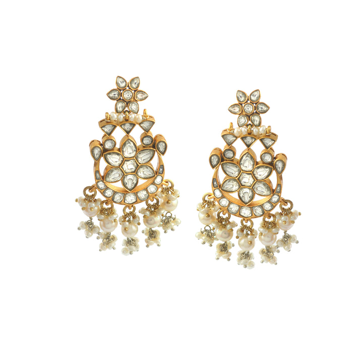 Gold-Plated Silver Floral Kundan Stud Earrings