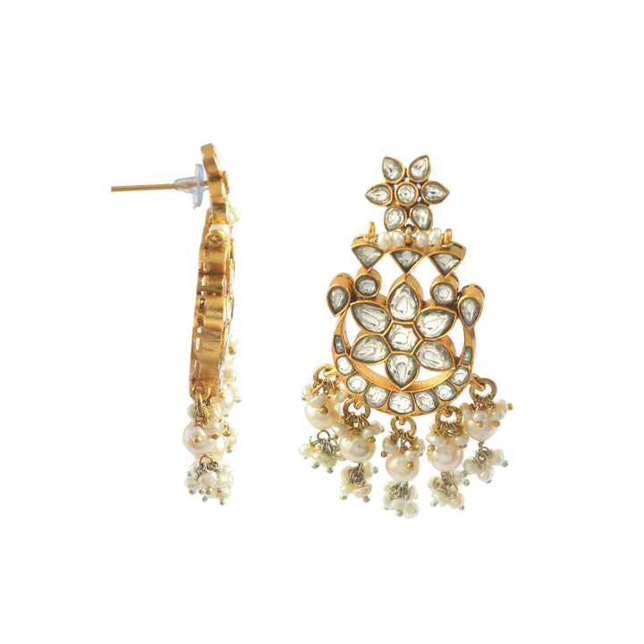 Gold-Plated Silver Floral Kundan Stud Earrings