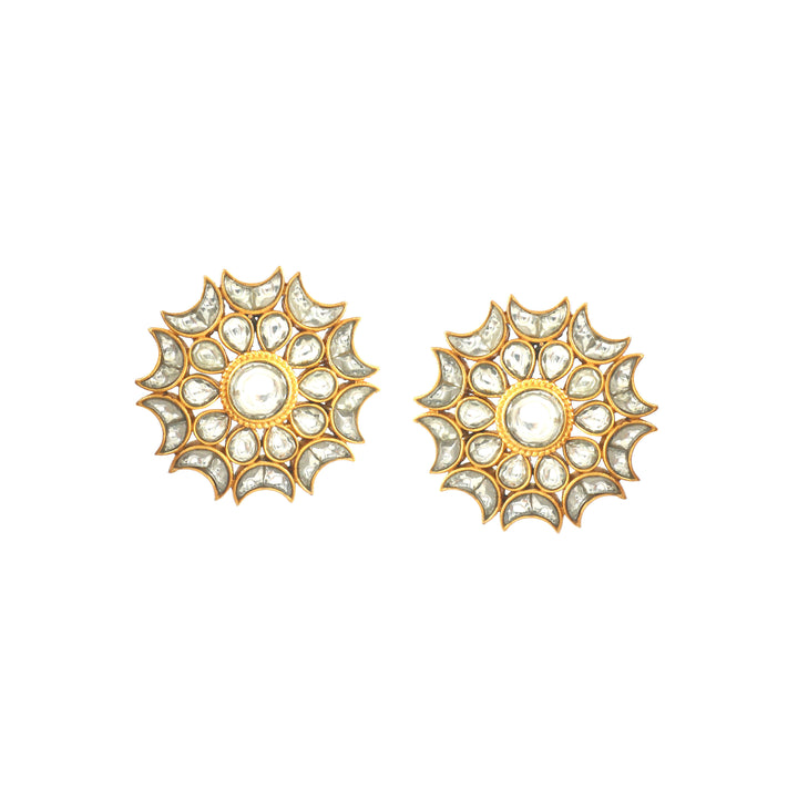 Adorable Gold-Plated Silver Sun-Floral Kundan Earrings