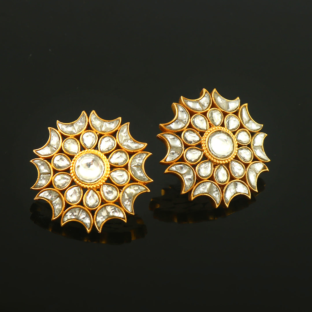 Adorable Gold-Plated Silver Sun-Floral Kundan Earrings
