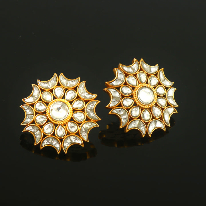 Adorable Gold-Plated Silver Sun-Floral Kundan Earrings
