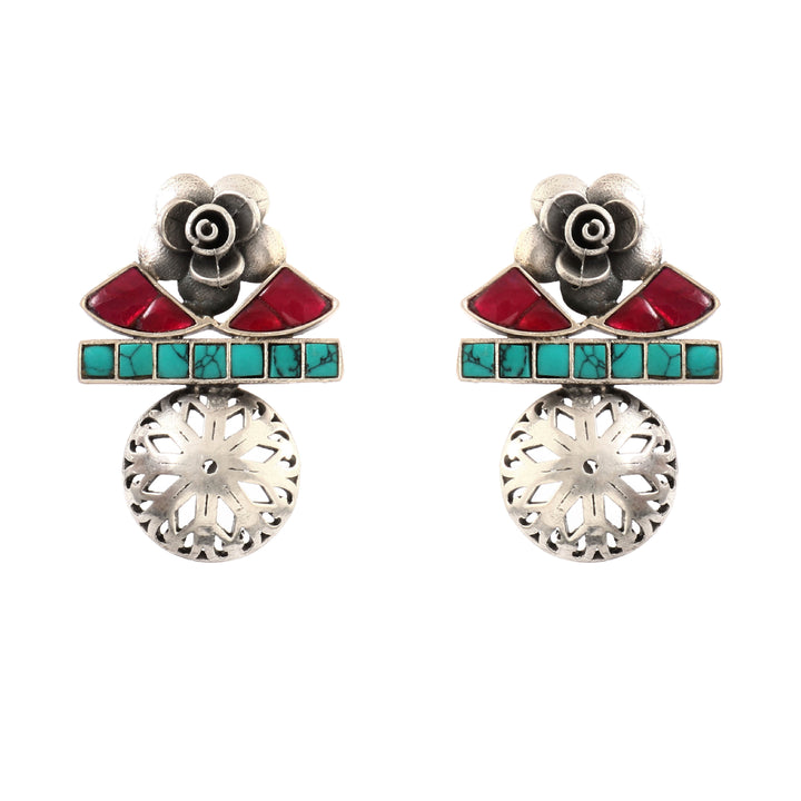 Silver Firoza-Pink Stud Earrings