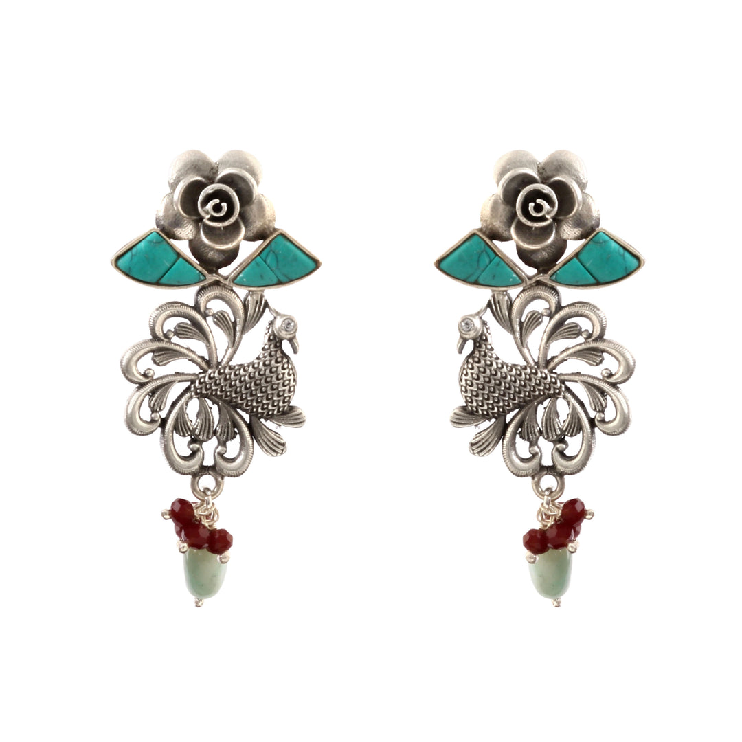 Silver Peacock Firoza Stud Earrings